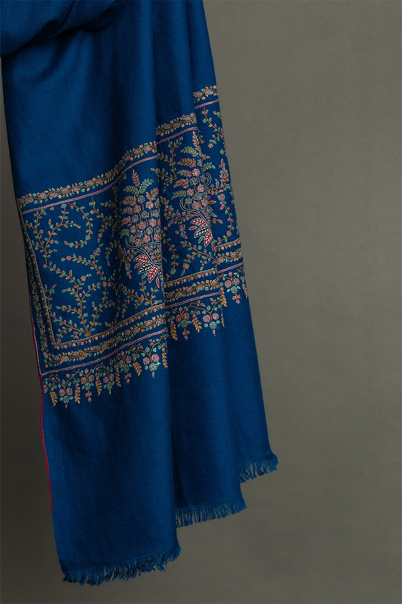 Deep Blue Palla Multicolored Embroidery
