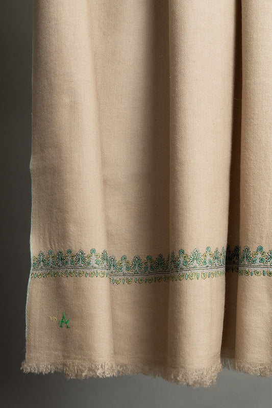 Natural with Pastel Greens Embroidery
