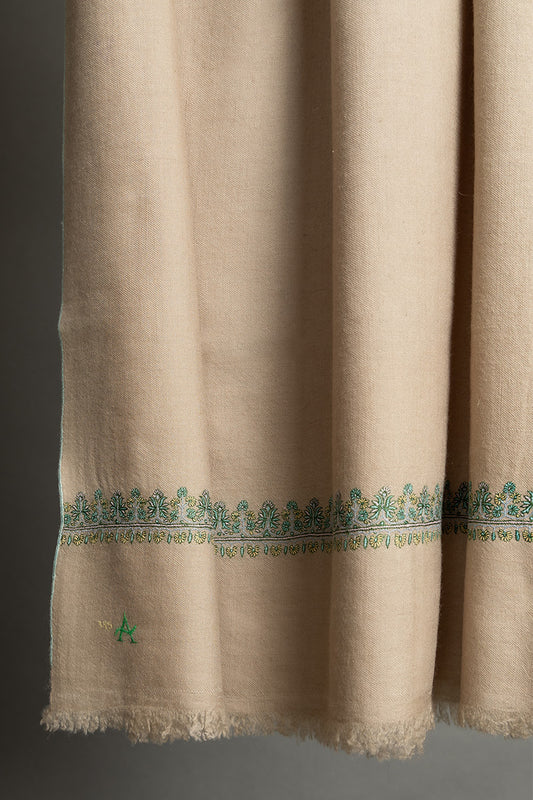 Natural with Pastel Greens Embroidery