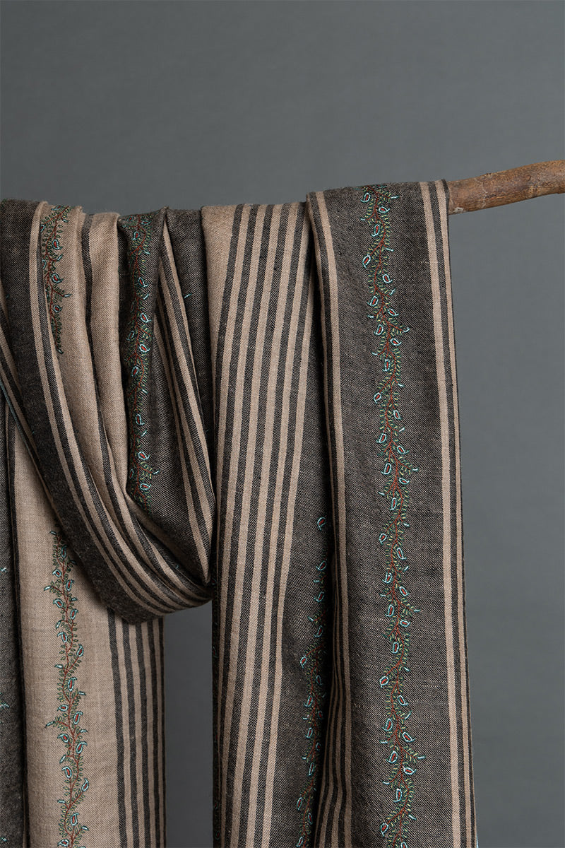 Natural/Black Stripes with Pastel Embroideries