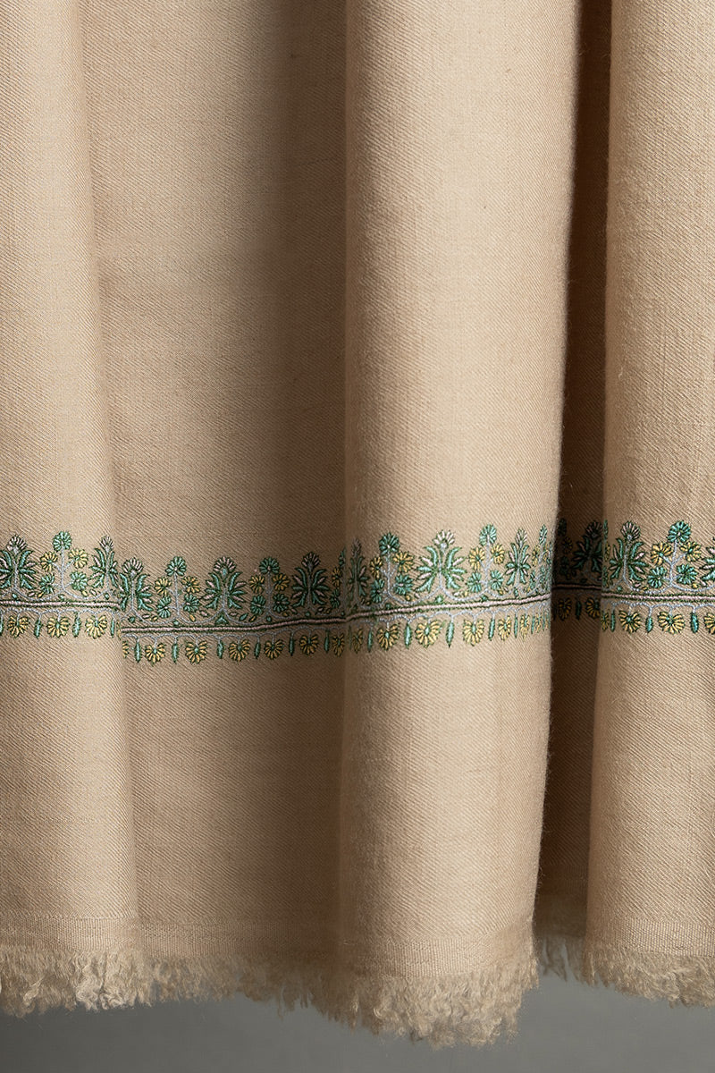 Natural with Pastel Greens Embroidery