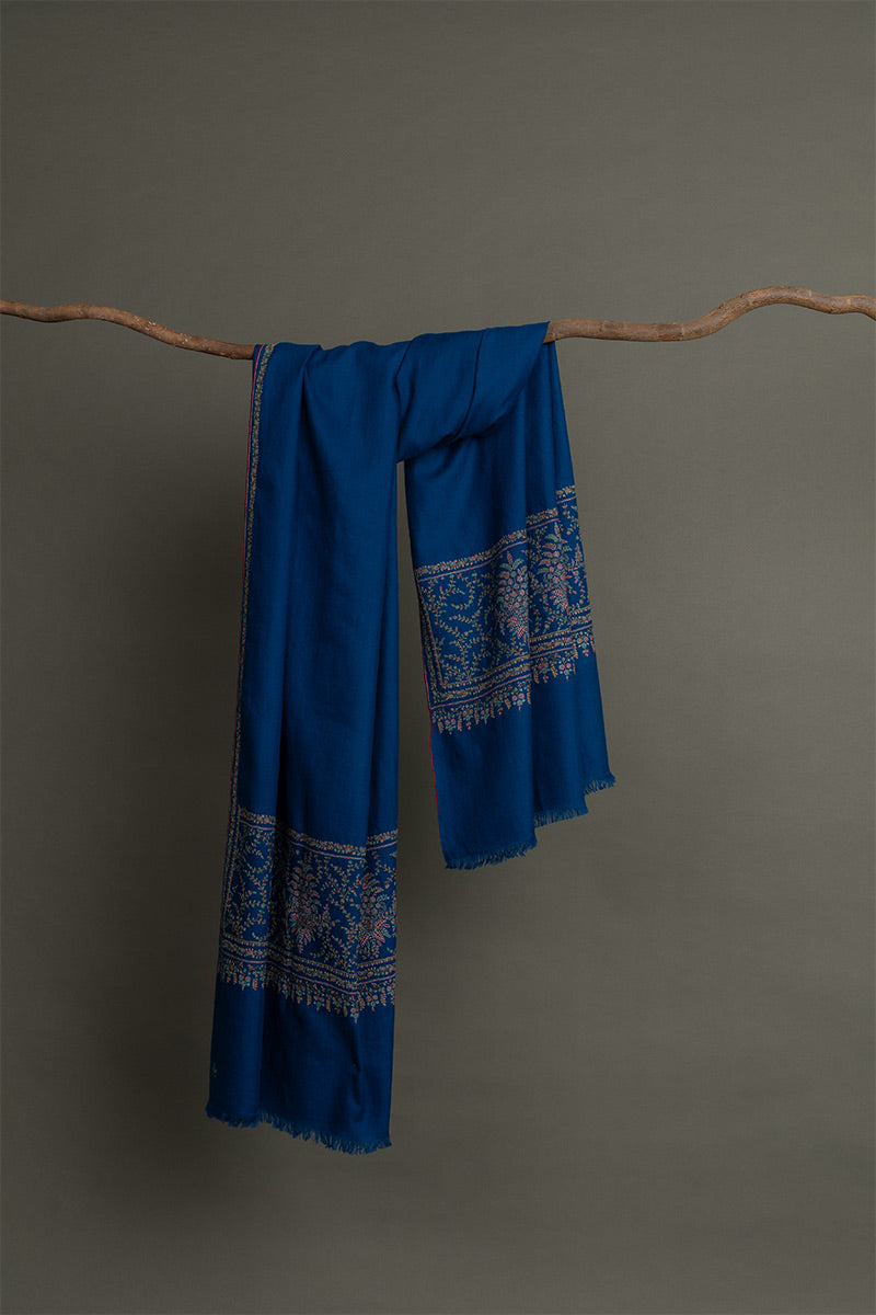 Deep Blue Palla Multicolored Embroidery