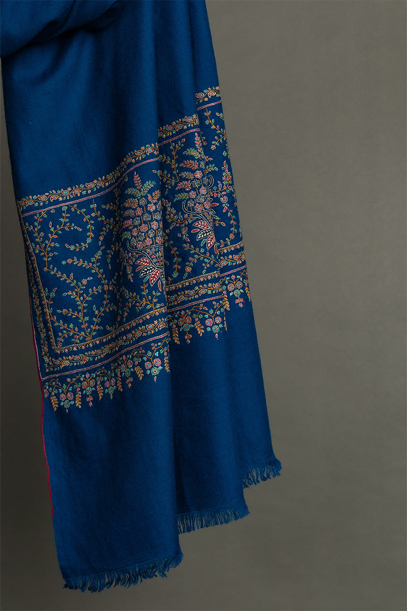 Deep Blue Palla Multicolored Embroidery