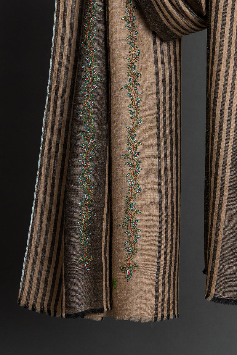 Natural/Black Stripes with Pastel Embroideries