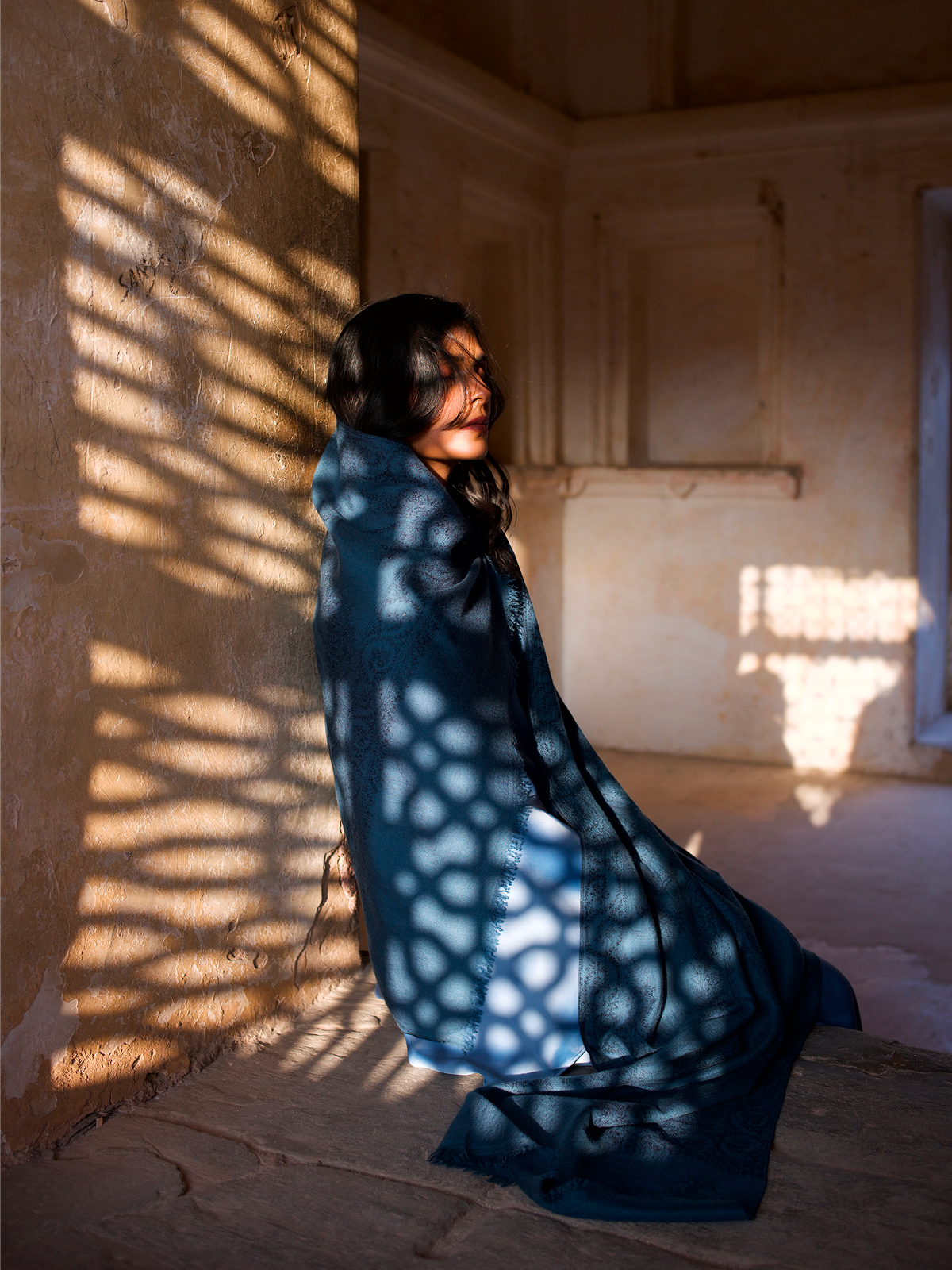 All-Over Jaali Blue/Grey Stole