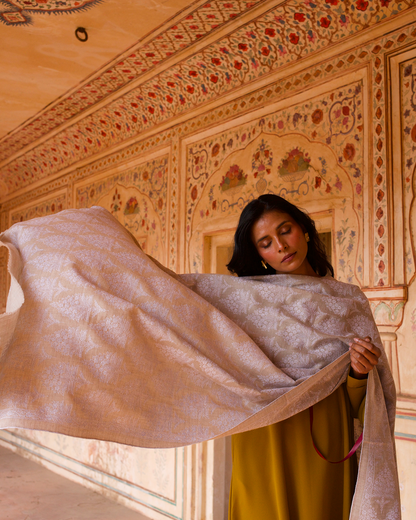Natural with White Embroidered Shawl