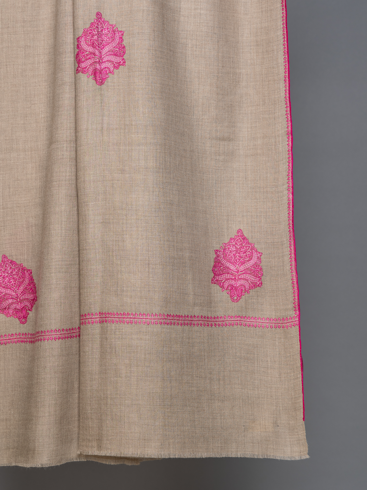 Fucshia and Natural Embroidered Boteh