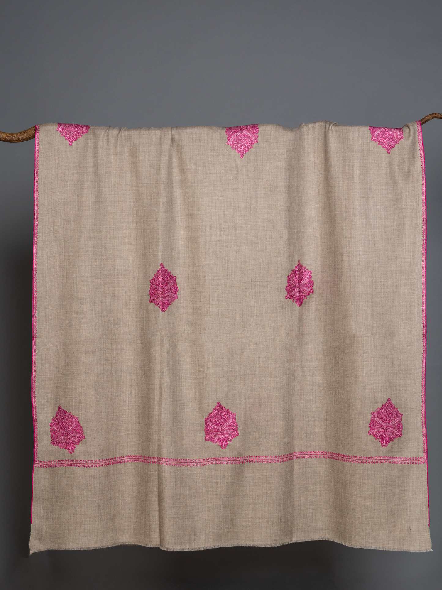 Fucshia and Natural Embroidered Boteh