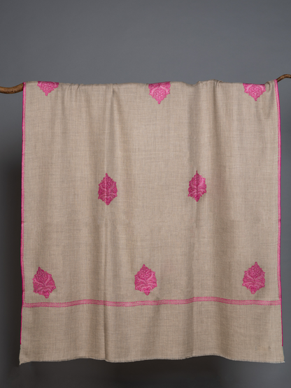 Fucshia and Natural Embroidered Boteh