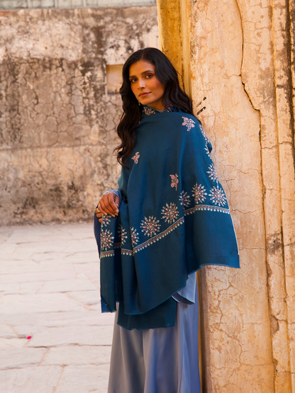 Blue Embroidered Shawl