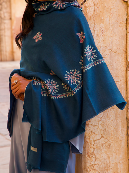 Blue Embroidered Shawl