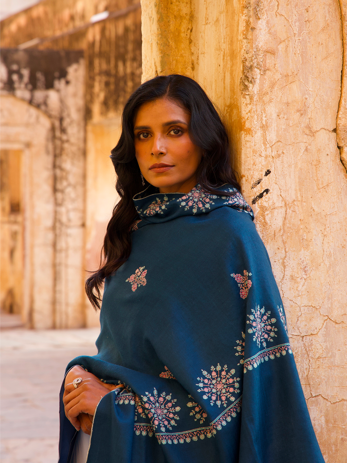 Blue Embroidered Shawl