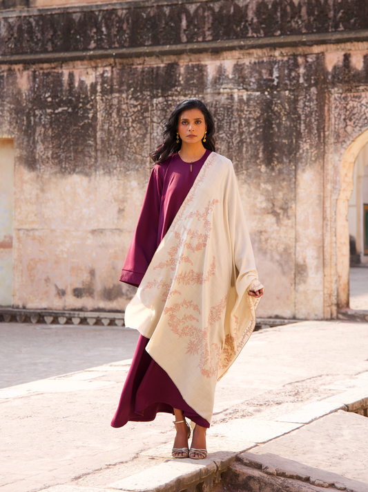 Off-White Palla & Light Pink Embroidered Shawl