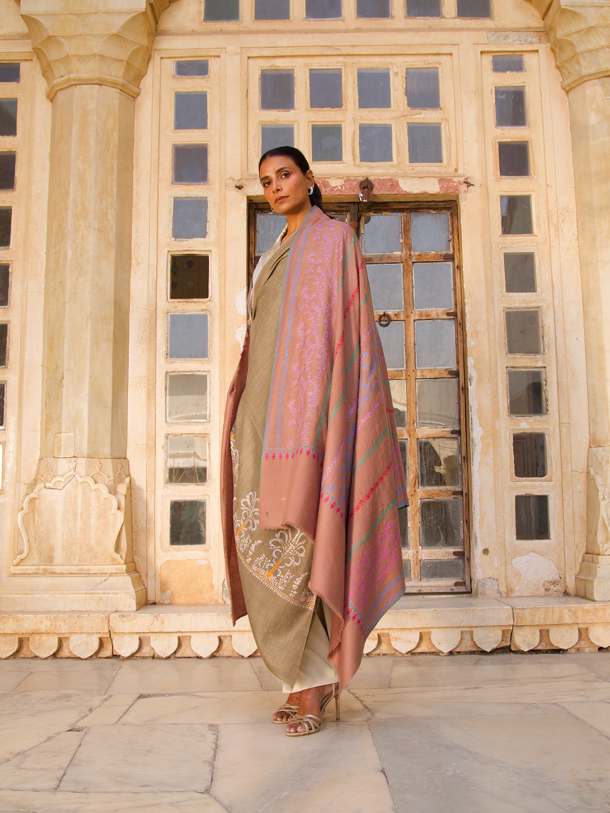 Muted Pink Embroidered Shawl