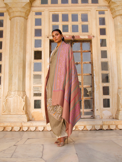 Muted Pink Embroidered Shawl