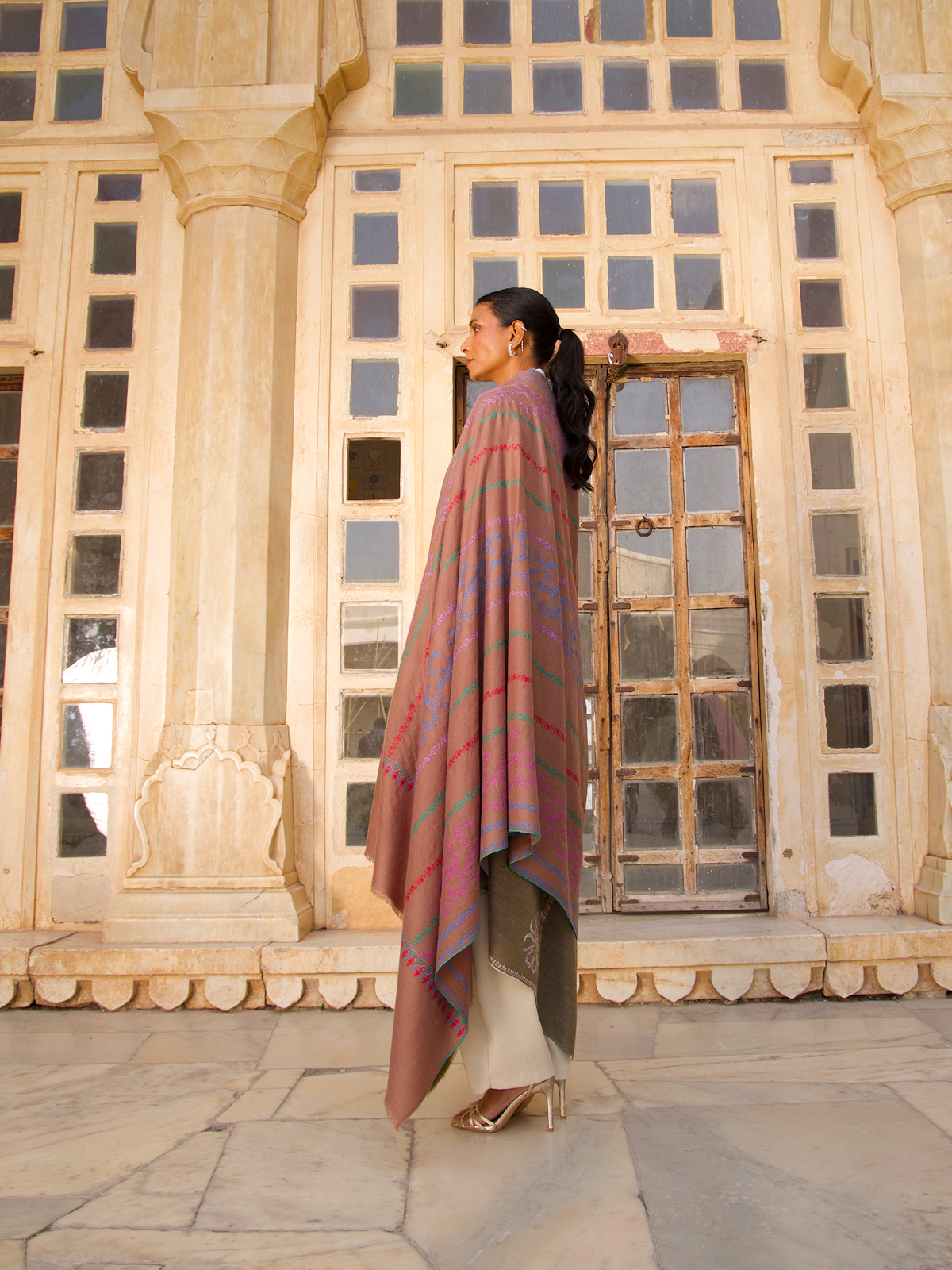 Muted Pink Embroidered Shawl