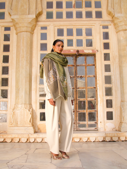 Natural and Green Reversible Shawl
