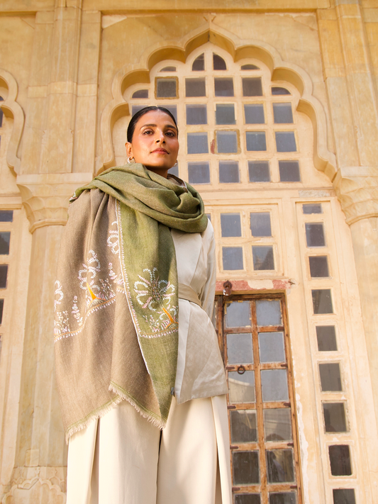 Natural and Green Reversible Shawl