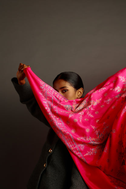 Pink Sozni Embroidered Jama Shawl