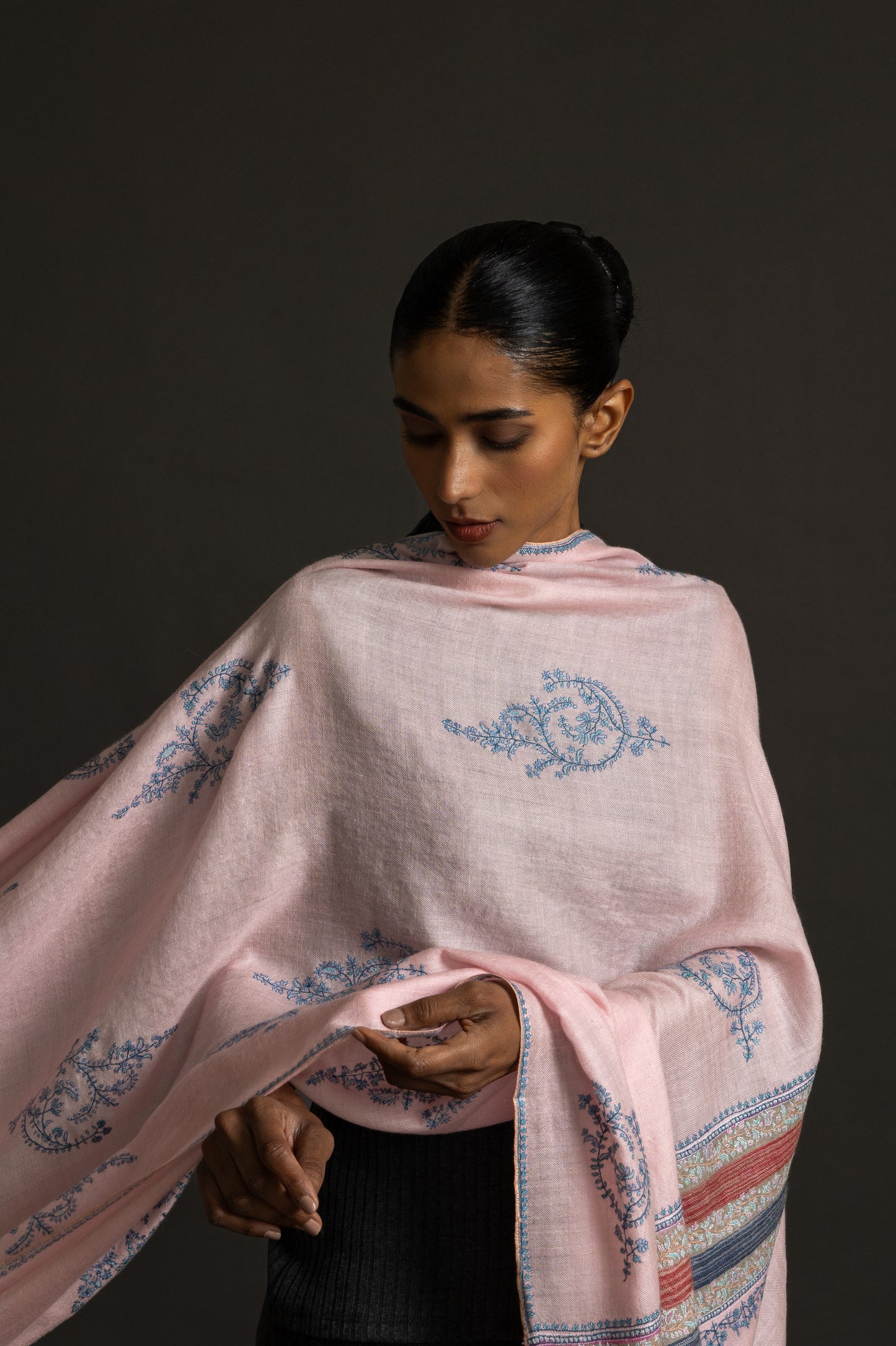 Pink Embroidered Shawl