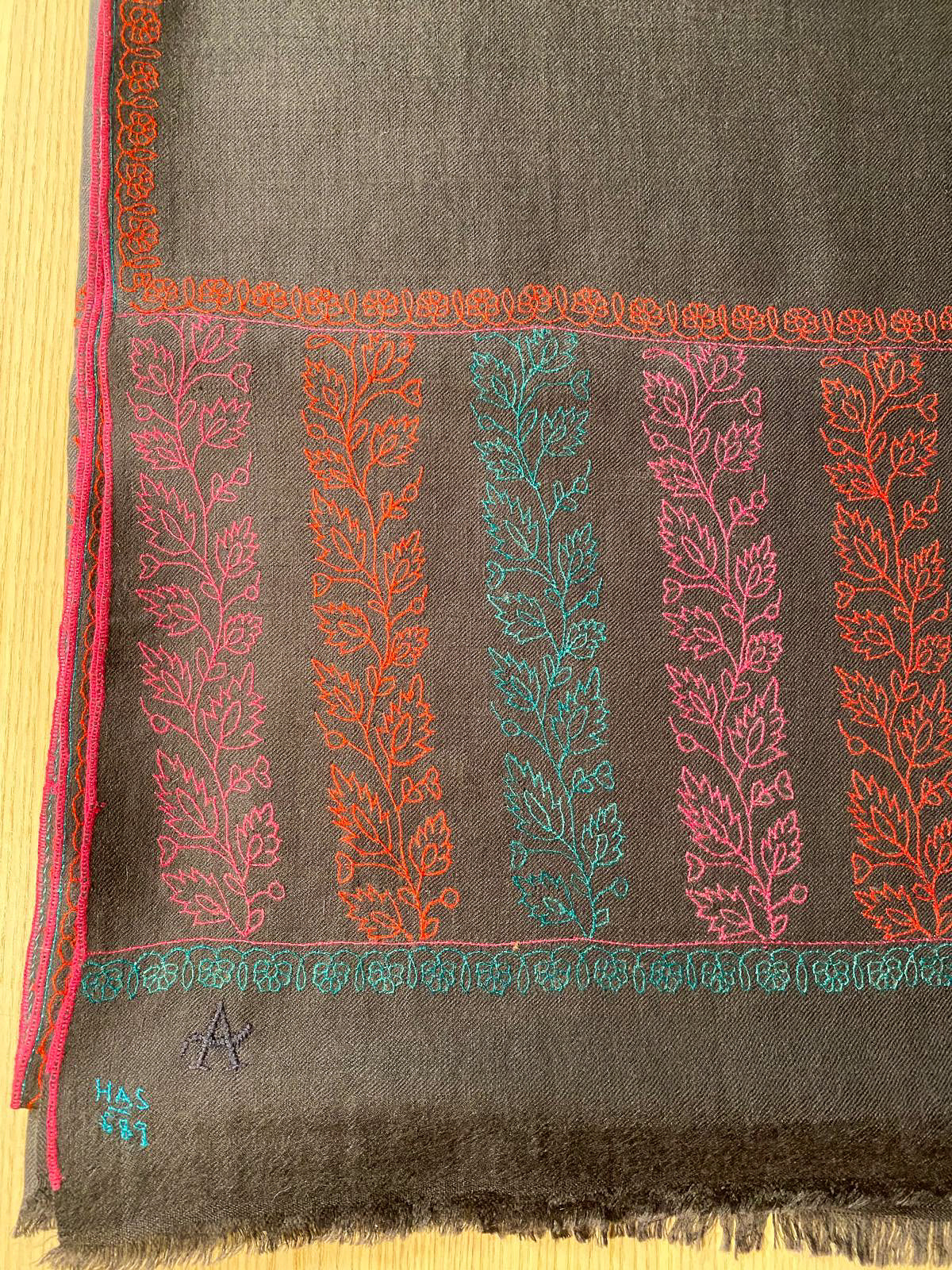 Charcoal Multicolored Rosevine Embroidered