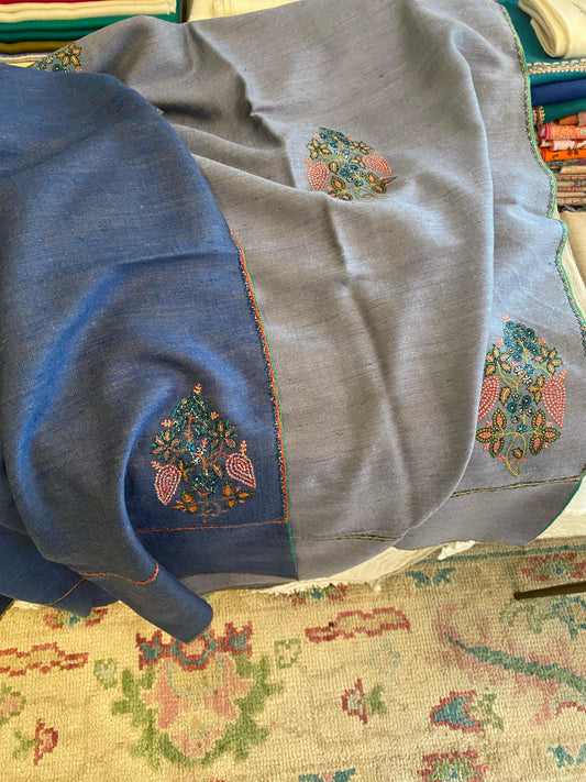 Reversible Grey and Blue Embroidery