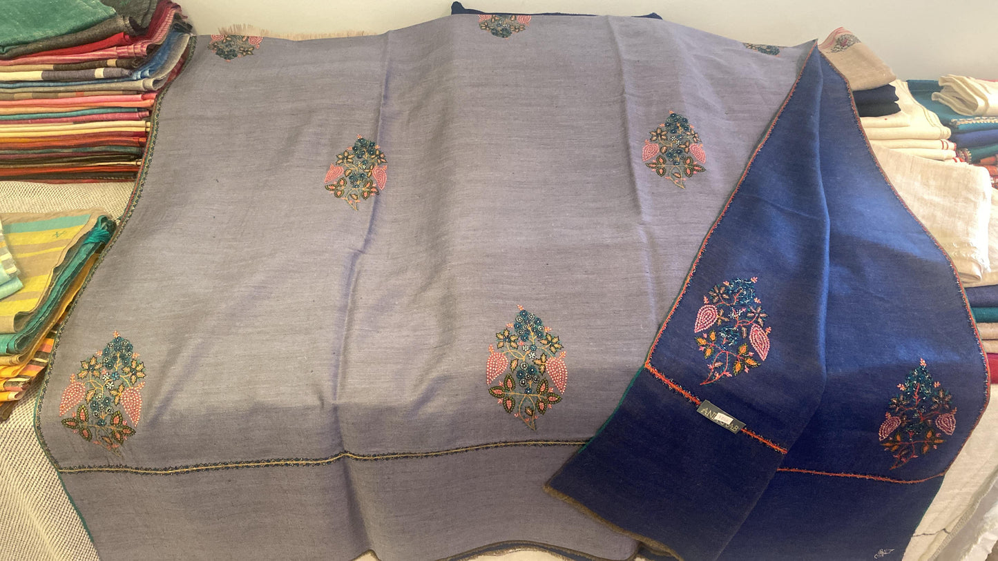 Reversible Grey and Blue Embroidery