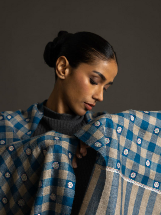 Embroidered Check Natural/Blue