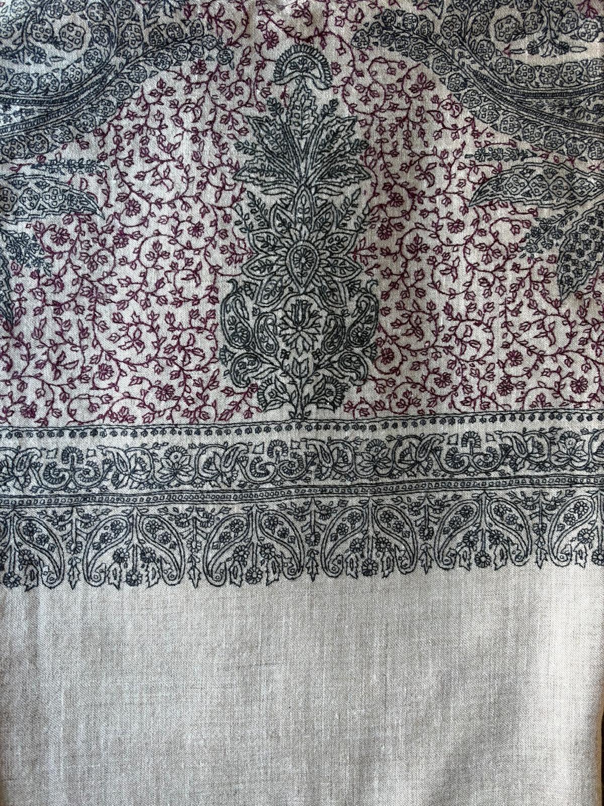 All Over Embroidered Natural & Black Shawl