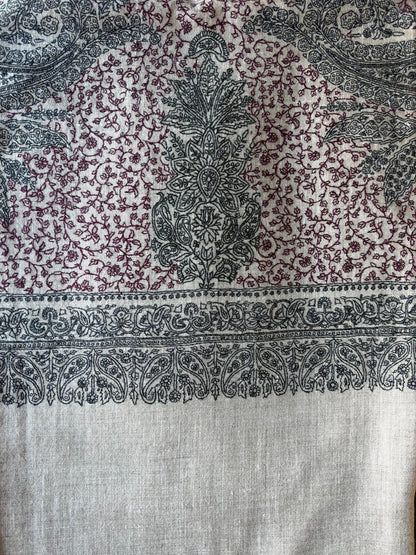 All Over Embroidered Natural & Black Shawl