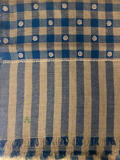 Embroidered Check Natural/Blue